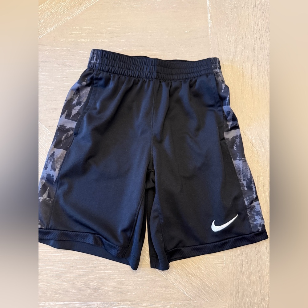 Nike Black Boys' Shorts with Grey Side Panels and White Swoosh
